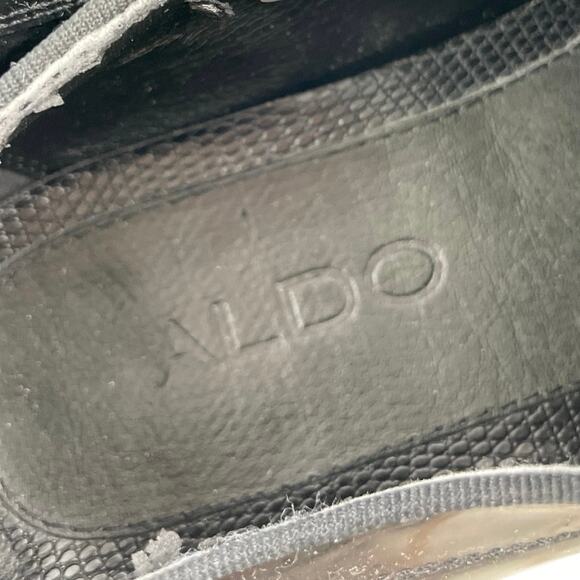 Aldo Men\'s Black Patent Leather Flat Heel Lace Up Derby Dress Shoes Size 10.5